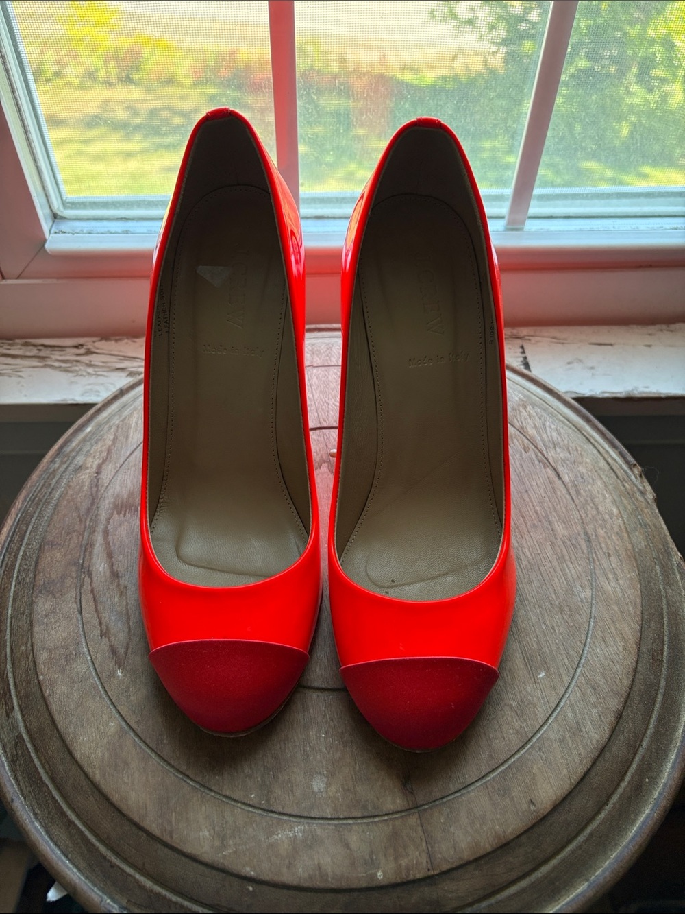 J. Crew Bright Orange Women's Red Satin Round-Toe Pumps Size 8